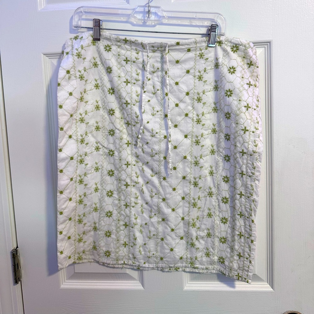 Wet Seal Green White Floral Embossed Skirt Y2K Cottagecore Drawstring Large
